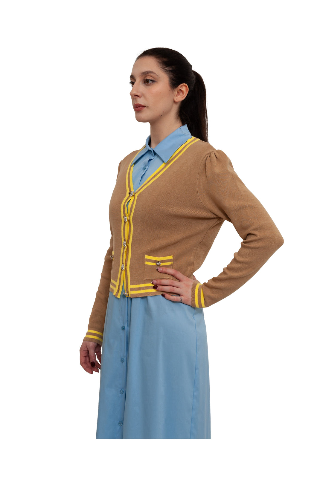 Cardigan bicolor scollo a V