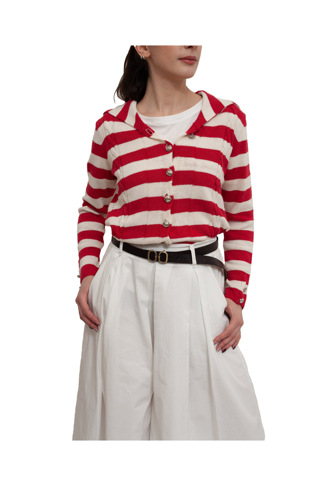 Cardigan bicolor a righe scollo alla marinara