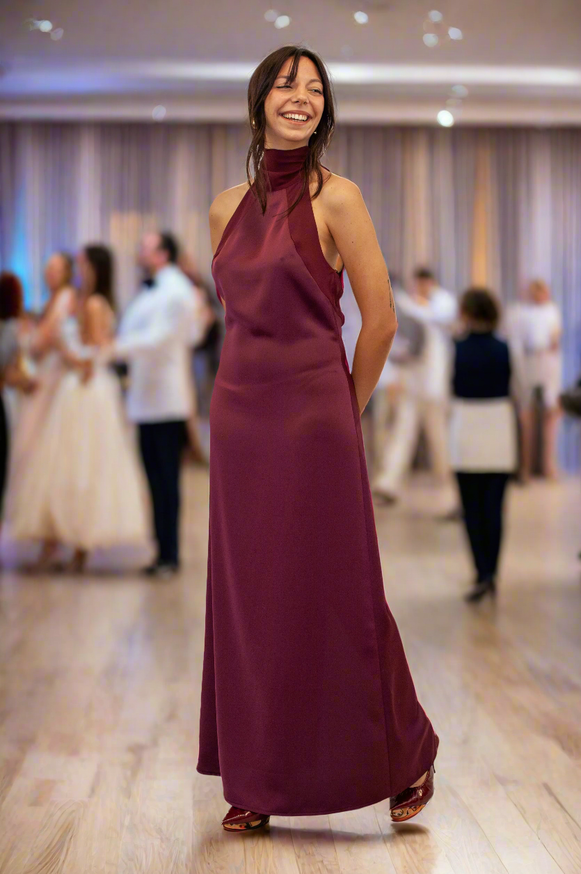 Abito donna lungo bordeaux elegante