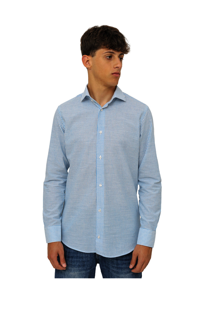 Camicia a righe strette misto Lino