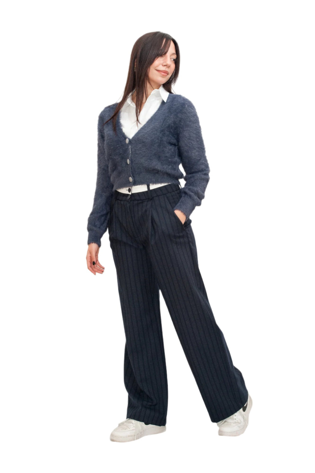 Cardigan fluffy 3 bottoni scollo a V