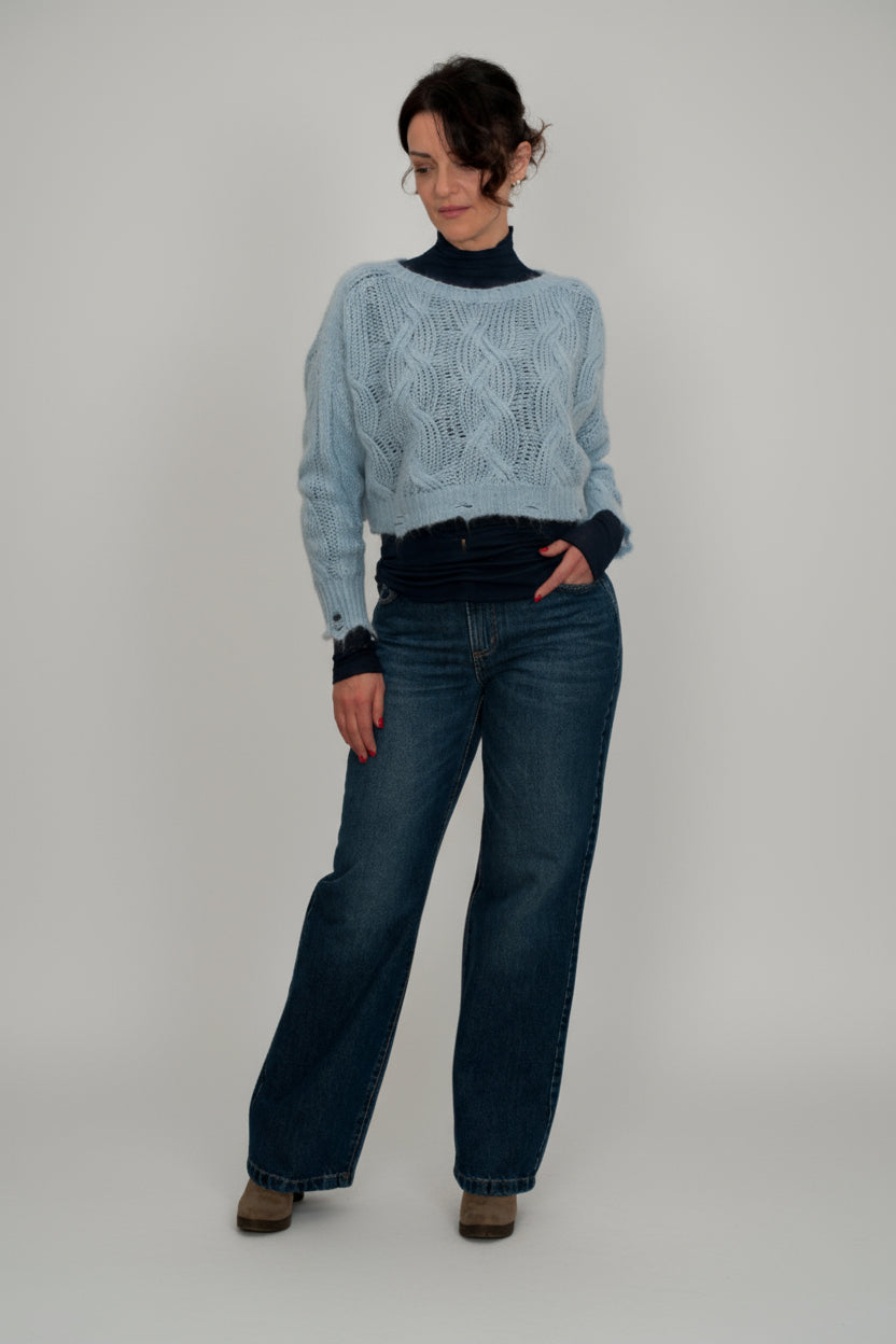 Maglione lavorato denim palazzo