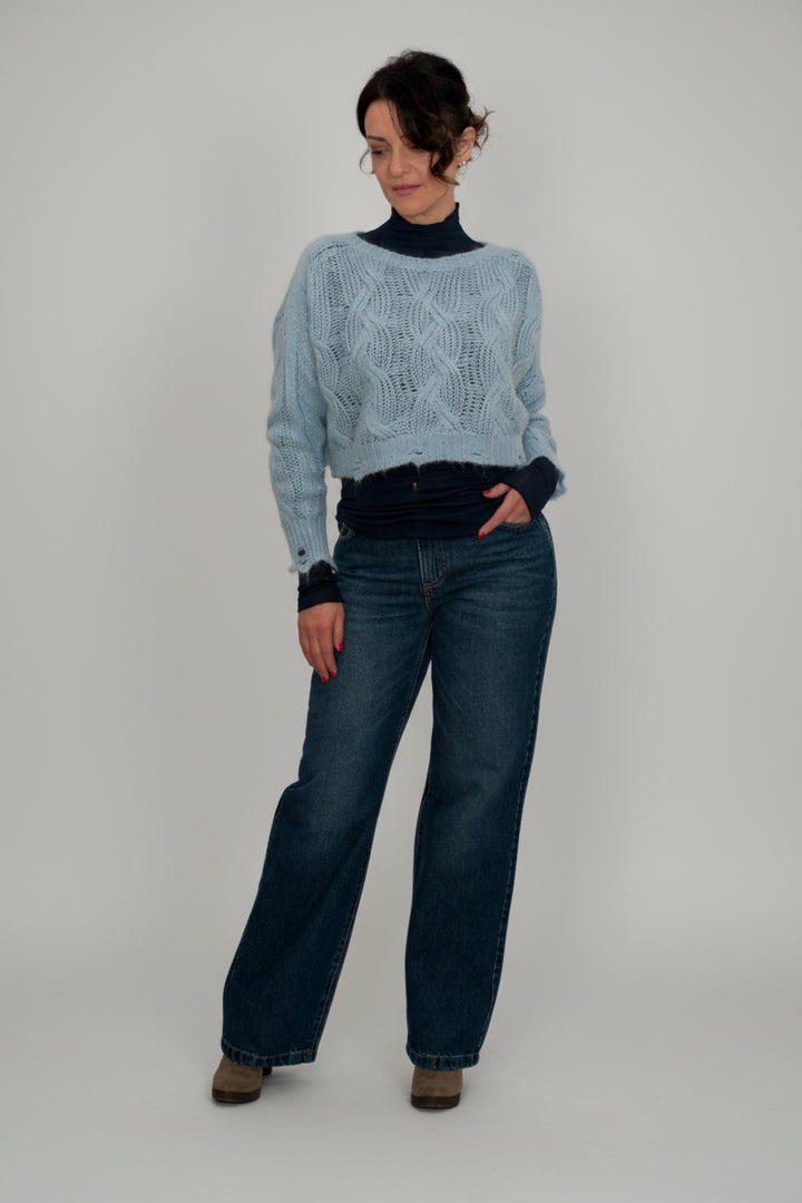 Maglione lavorato denim palazzo