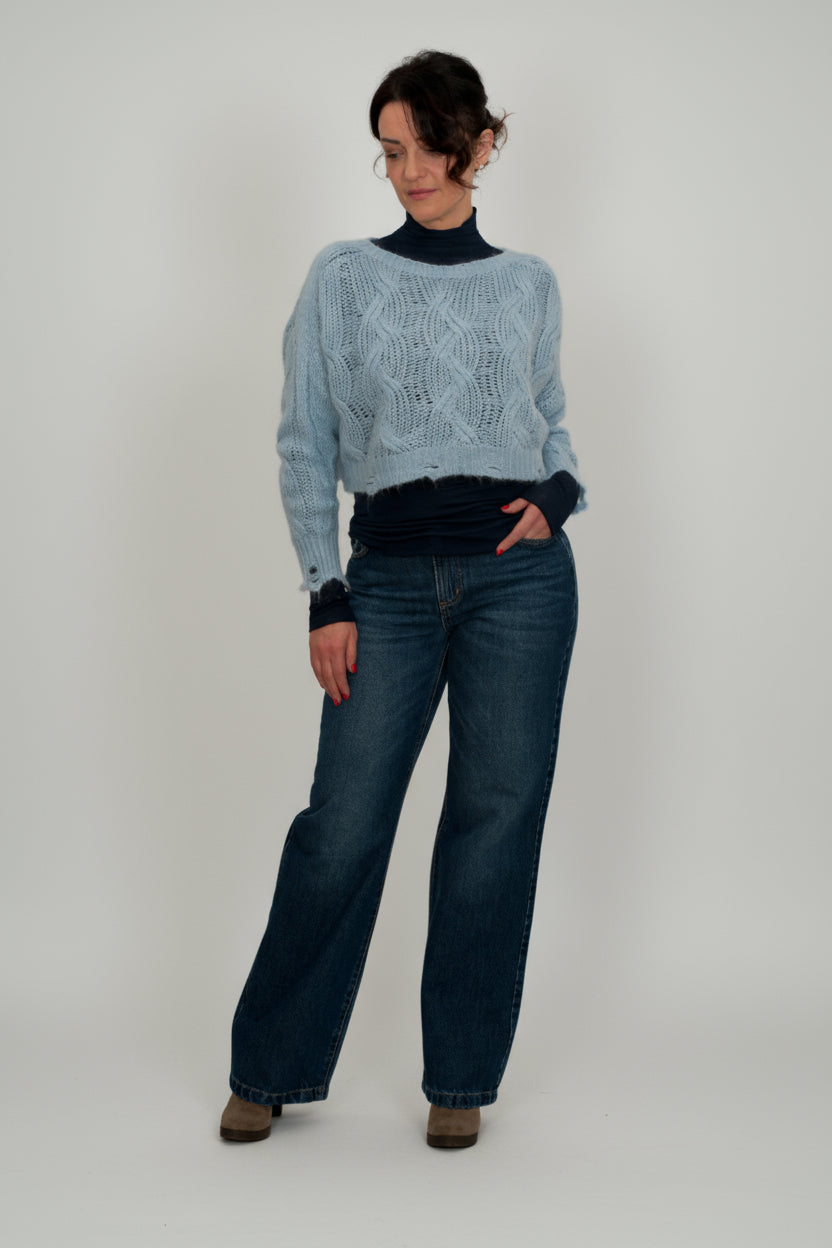 Maglione lavorato denim palazzo