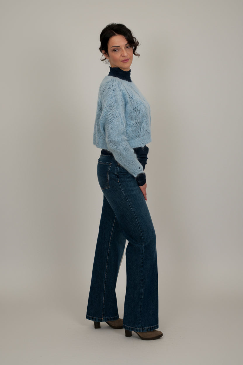 Maglione lavorato denim palazzo