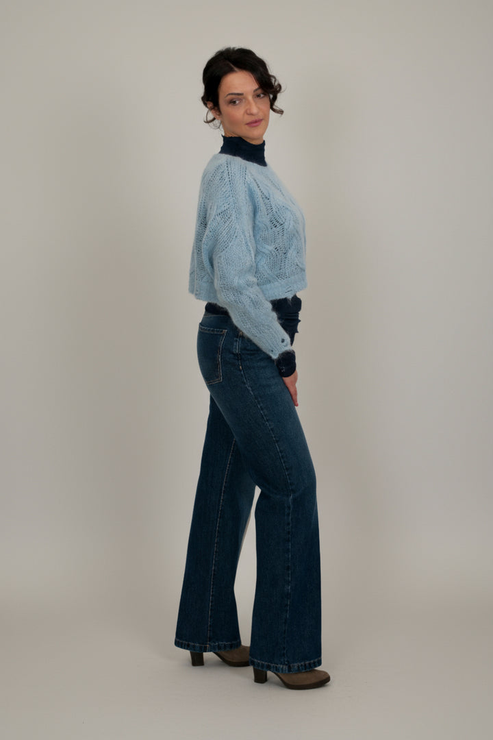 Maglione lavorato denim palazzo